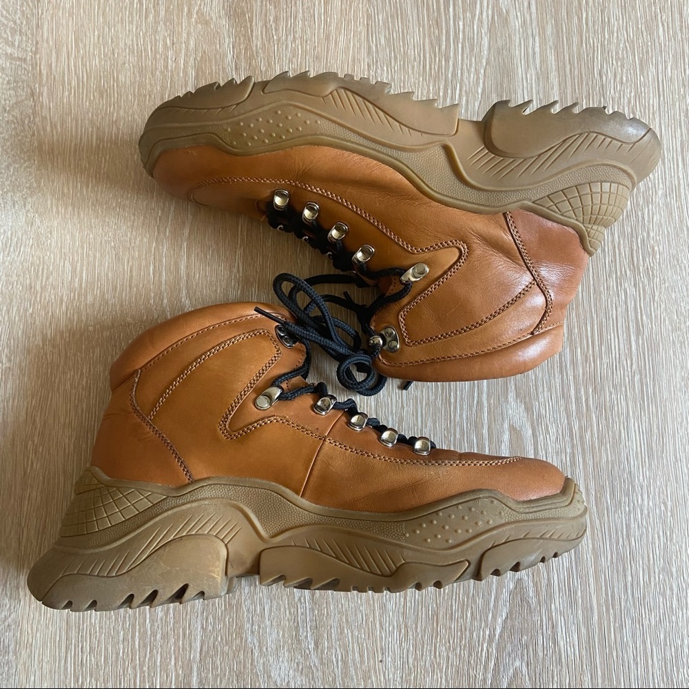 Jeffery Campbell Debris Chunky Brown Leather Rubber Track Sole Boots 9.5